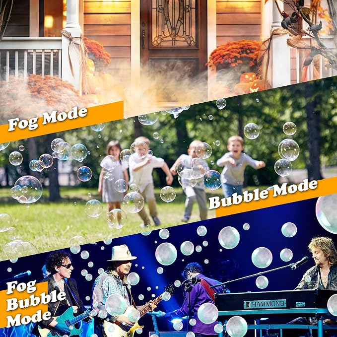 Fog Bubble Machine with 6 PCS RGB Lights & Remote,900W 3 in 1 Smoke Bubble Maker Unleash High-Output Long-Range Bubble & Fog Blower for Halloween Christmas Party Wedding Birthday (Small)
