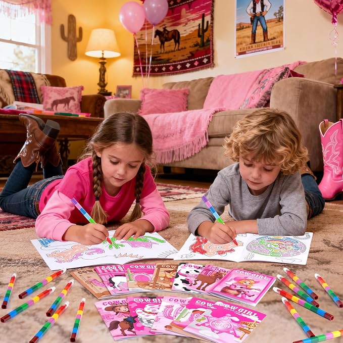 BenLouis 24 Pcs Cowgirl Mini Coloring Books Kids Western Girl Party Favors Small Activity Books Bulk for Kids Wild West Horse Birthday Goodie Bags Stuffers Return Gifts Classroom Travel