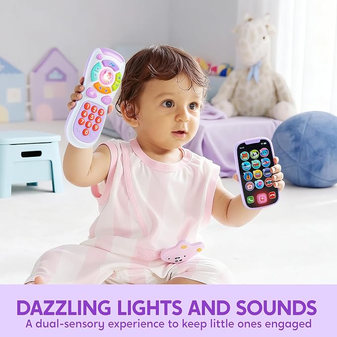 JOYIN Baby Learning Phone and Remote Toy for Toddler, Fun Smartphone Toys with Music for Infants, Boys or Girls, Holiday Stocking Stuffers, Kids Birthday Gift