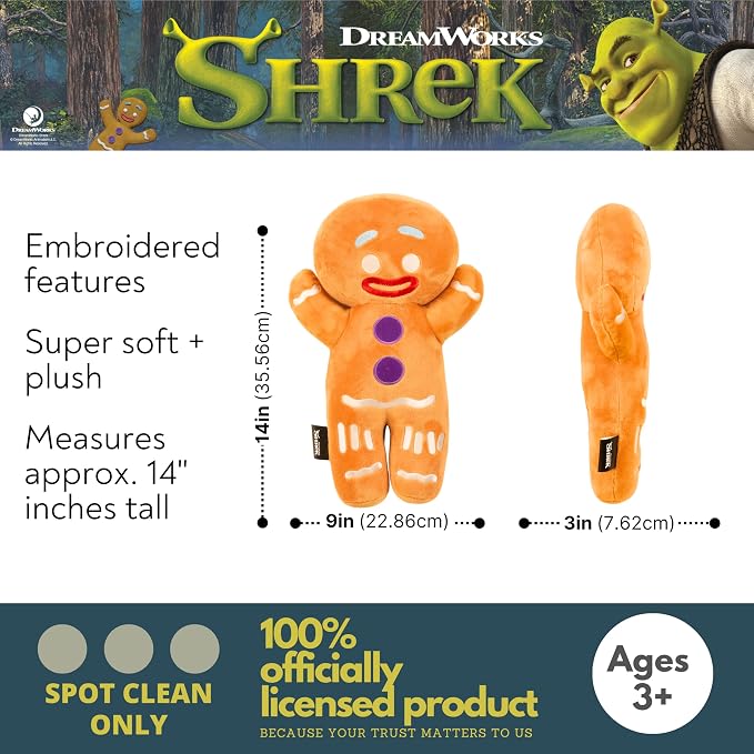 Shrek Gingy Gingerbread Man Bedding Super Soft Cozy Cuddle Pillow, (Officially Licensed Product) by Franco