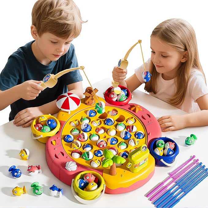 ORANGE OCEAN 66 PCS Magnetic Fishing Games for Kids Ages 4-8, Toys for 3 4 5 6 Year Old Boys Girls, Board Games for Kids 4-6, Ideas Birthday Gifts for Boys Girls 3-5 6-8(Pink)