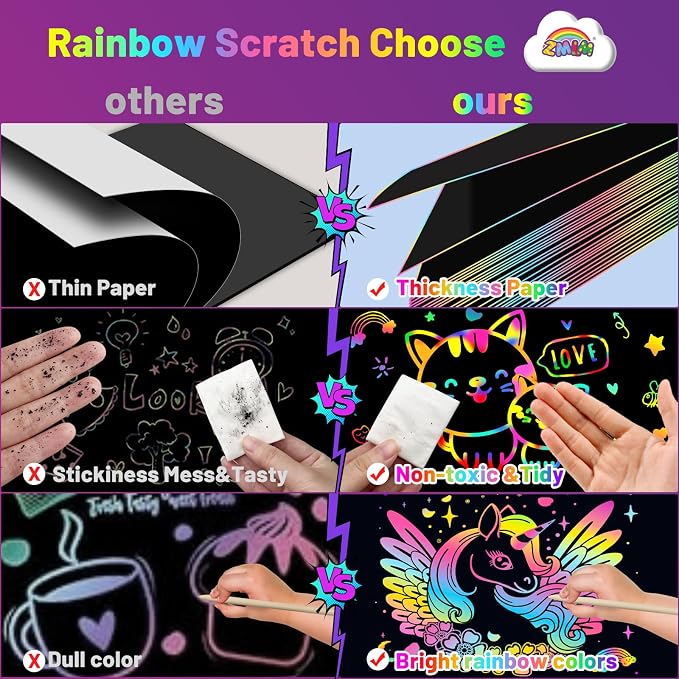 ZMLM Scratch Paper Art Crafts Kids Gifts, 100PCS Rainbow Scratch Paper Art for 3 4 5 6 7 8 9 Years Old Girls Boys, Arts and Crafts for Kids 4-6, Birthday Gifts Toys and Party Favors (Pink)