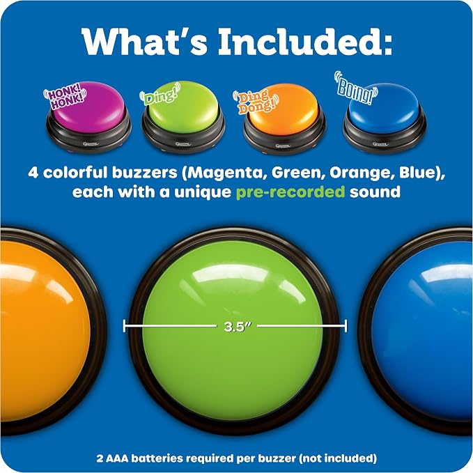Learning Resources Answer Buzzers - Classroom Must Haves Supplies, Kids Toys, Sound Effect Button, Family Game Shows, Buzzers for Trivia, Participation Tools Boys and Girls Birthday Gifts