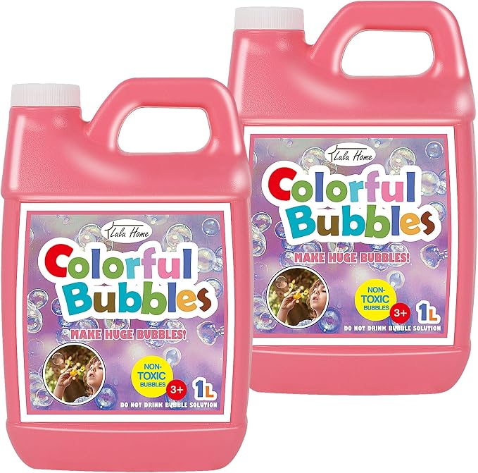 Lulu Home 2 Packs Bubble Concentrated Solution, 2 L/ 67.6 OZ Bubble Refill Solution for Kids Bubble Machine, Giant Bubble Wand, Bubble Blower, Birthday Party Favors - Up to 5 Gallons, Pink Bottle