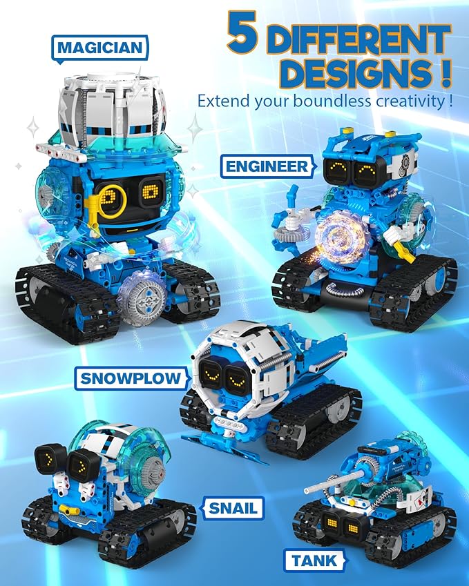 Opmind 5 in 1 STEM Robot Building Toys for Boys Age 8-13, 494PCS Remote & App-Controlled Set Educational Coding Toy, Kids DIY Sound & Light Interactive Science Sets, Gift for Boys Girls 10-12