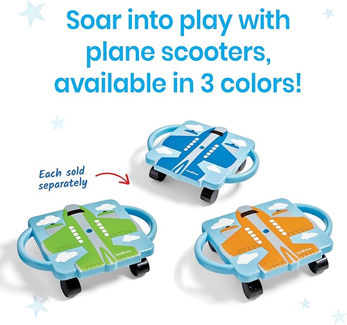 hand2mind Blue Plane Glider Scooter Board, Floor Scooter Board, Gross Motor Toys, Kids Exercise & Physical Education Equipment, Playground Toys, Indoor Active Play, Toddler Outdoor Activities
