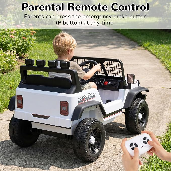 OLAKIDS 24V Ride on Car with Remote Control, Bluetooth, LED Lights, Horn, Spring Suspension, High/Low Speeds, Soft Start for Kids Aged 3+ (White)