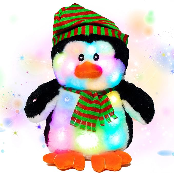 Light-up Plush Penguin LED Stuffed Animal Birthday Christmas Plushies Toy Gifts for Kids Toddler Girls,11“