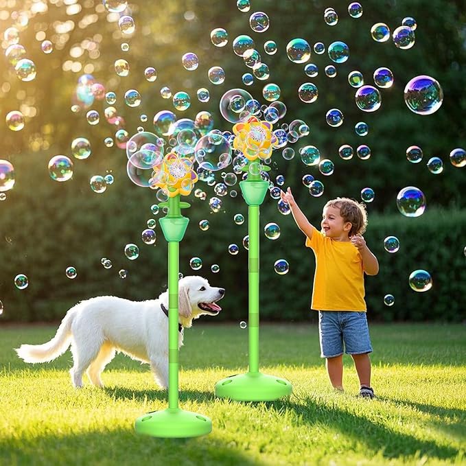 Palksky Bubble Machine for Kids Toddlers, 2PCS Flower Bubble Maker with Lights for Parties, Rechargeable Automatic Bubbles Blower Machine for Outdoor Wedding Birthday Party