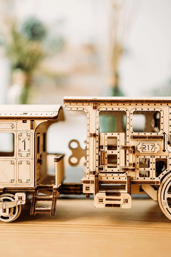 Wood Trick Wooden Toy Train Set with Railway - 34x7″ - Locomotive Train Toy Mechanical Model Kit - 3D Wooden Puzzles for Adults to Build - Engineering DIY Models for Adults to Build
