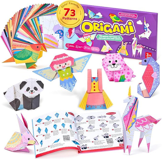 Gamenote Colorful Origami Kit for Kids 72 Projects 180 Double Sided Origami Paper 12 Sheets Practice Papers Instructional Origami Book Origami Gift for 4+ Girls Adult Beginners Training Craft, Unicorn