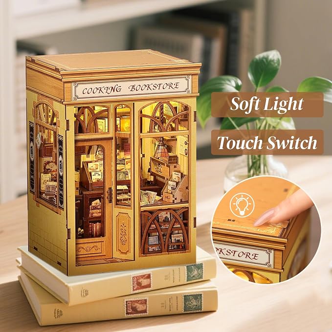 CUTEBEE Book Nook Kit - DIY Miniature House Dollhouse Kit for Adults and Teens, Booknook Tiny House Bookshelf Decor 3D Wooden Puzzle, Gifts for Family, Friends (Cooking Bookstore)