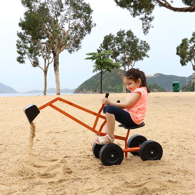Albott Ride On Sand Digger Excavator Toys Working Crane with 8 inches Wheels and 360° Rotation Seat (Orange)