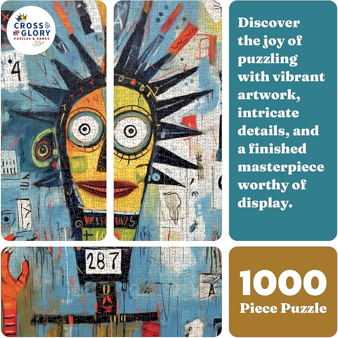 Cross & Glory - Cosmic Codex of Colors - 1000 Piece Jigsaw Puzzle for Adults | Neo-Expressionism Art | Vibrant | Coolest Brain-Teasing Puzzle