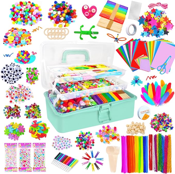 Itopstar 3000+ Kids Arts and Crafts Supplies for Kids Ultimate Crafting Supply Set in Portable 3 Layered Plastic Art Box Hobby Craft Set for Creative Projects (Ages 8+)