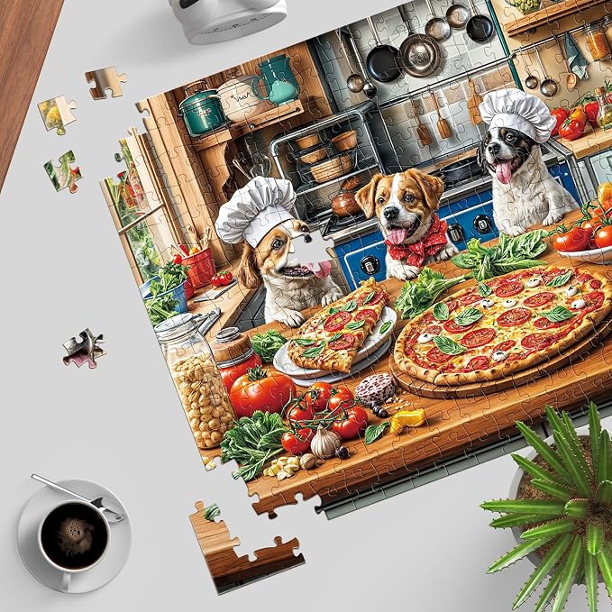 Funny Dog Pizza Jigsaw Puzzle, 1000 Piece Puzzle for Adults, Food Kitchen Puzzles, Animal Pet Lover Challenging Puzzles, Interlock Perfectly No Dust, Gifts for Mother's Father's Day