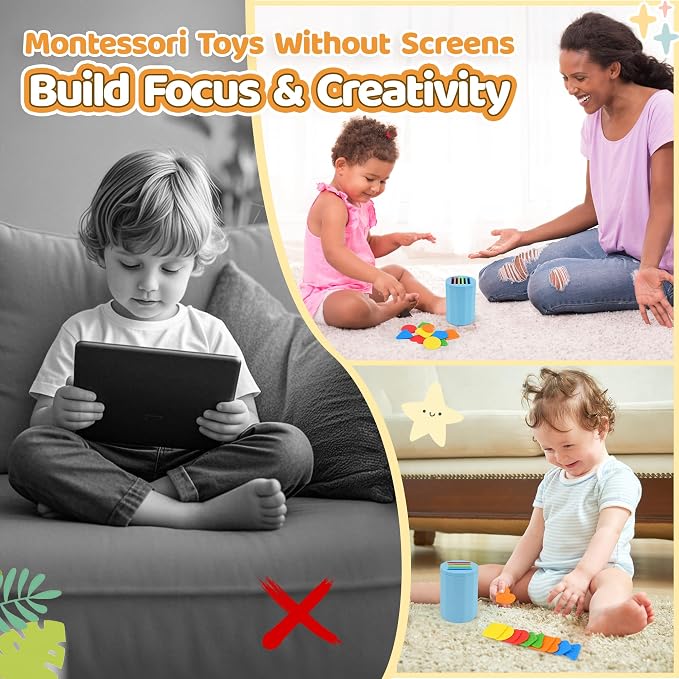 Shape & Color Sorting Montessori Baby Toddler Toys for 1 2 3 Years Boys Girls, Silicone Montessori Toys for 1 Year Old, Fine Motor Skills Sensory Toddlers Toy 1 Year Old Girl and Boy Gift, Piece