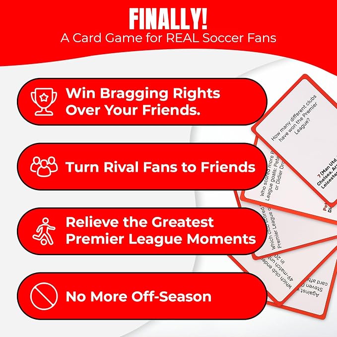 Soccer Trivia Card Game English League Version – 150 Soccer Trivia Questions, Best Soccer Gifts for Boys | Soccer Cards 2025 Soccer Games for Kids & Adults | EPL Soccer Cards Soccer Gift