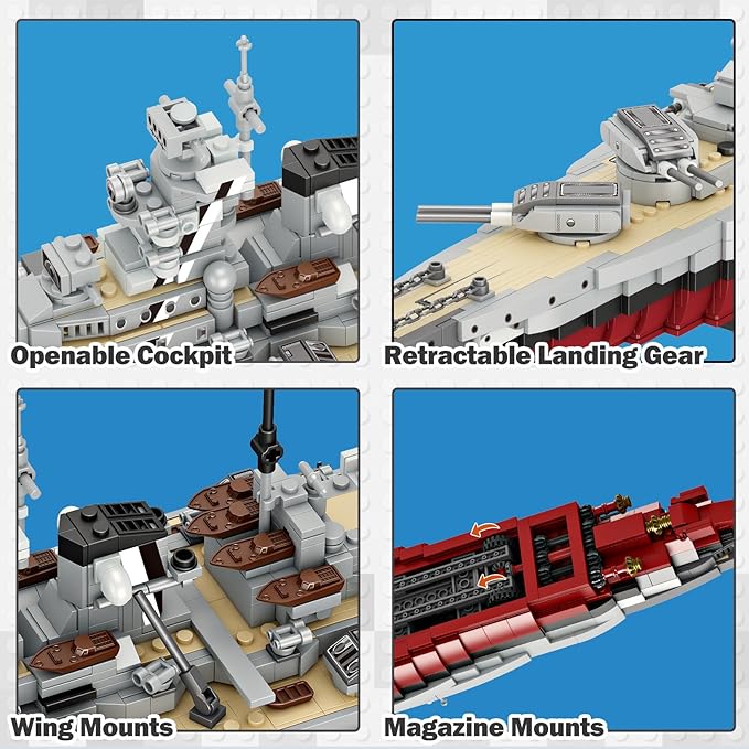 JMBricklayer Battleship Building Block Set 60006, Military Warship Toys Bismarck Class Battle Ship Boat Kit, Collectible Display Sets for Adults, Army Toy Gifts for Adults