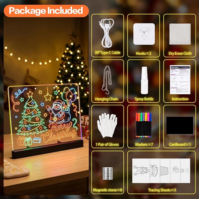 Rechargeable 16" Led Drawing Board for Kids Doodle Glow LED Note Board 7 Colors, 4 Modes, 7 Marks Light Up Pad Art Kit Kids Toy, Birthday Gift for Boys, Girls, Teens (Black)