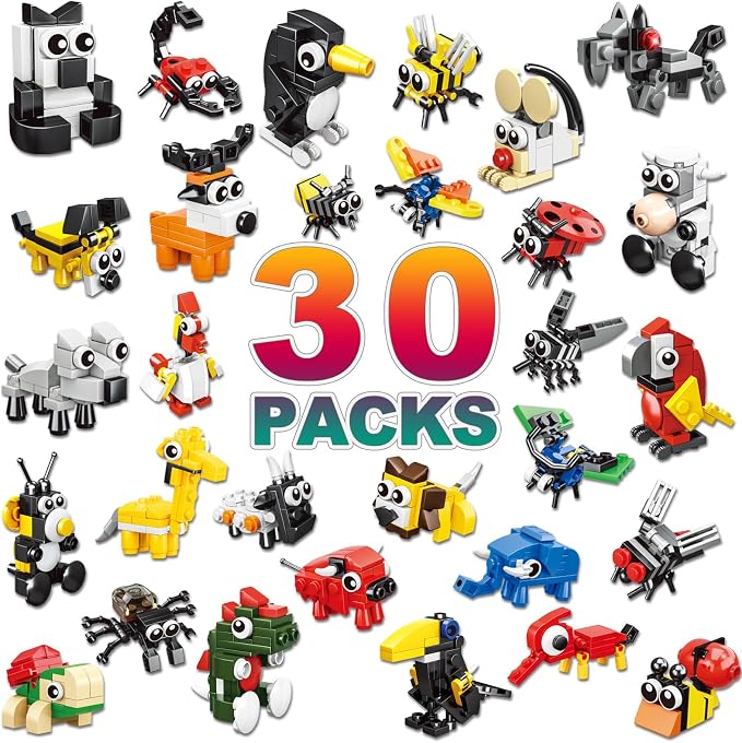 Party Favors for Kids - 30 Pack Animal Mini Building Blocks for Goodie Bag Stuffers, Classroom Prizes Carnival Toys, Easter Egg Fillers, Birthday Holiday for Boys Girls Ages 6+