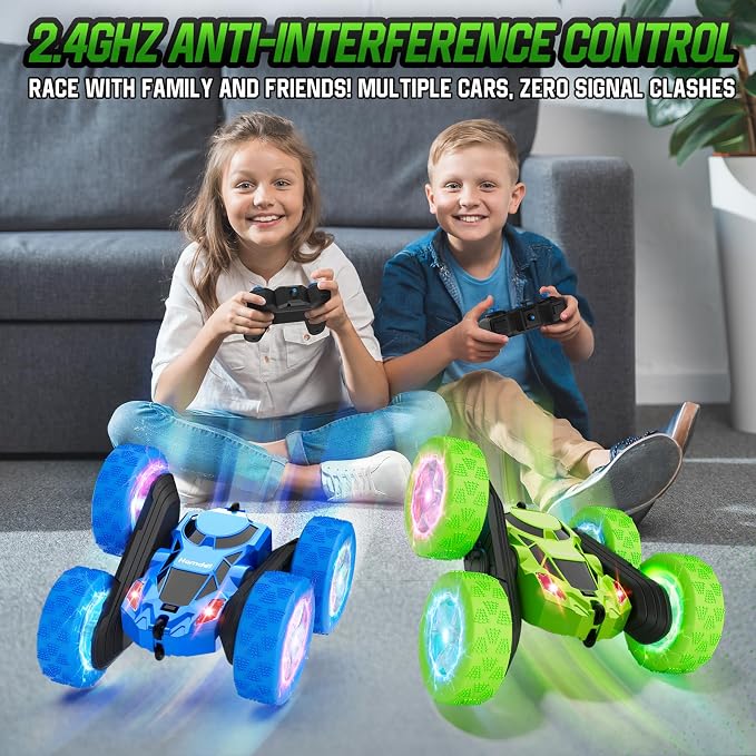 Hamdol Remote Control Stunt Car for Kids, 360° Spinning Double-Sided RC Toy with LED Wheel Lights, 4WD Rechargeable Vehicle for Boys Ages 6–12, Educational STEM Toy & Valentines Gift