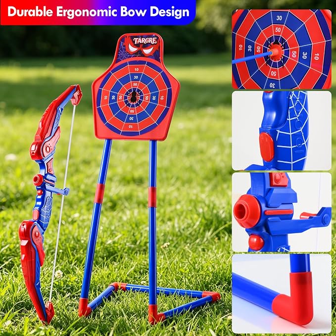 Bow and Arrow for Kids,LED Light Up Archery Set with 10 Suction Cup Arrows, 1 Standing Target, 3 Score Targets & 1 Quiver | Indoor Outdoor Sport Gifts for Boys Girls Ages 4 5 6 7 8 9 10