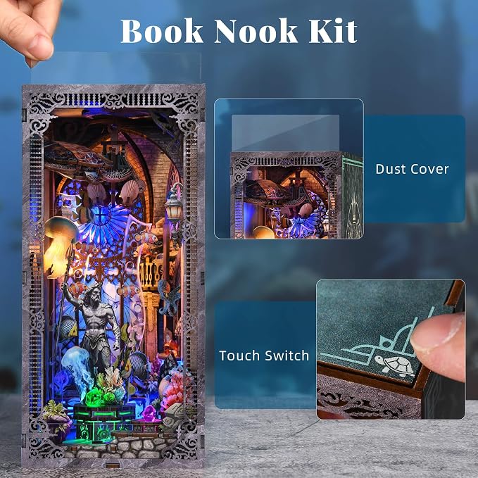 fifijoy Book Nook Kit - DIY Miniature House Dollhouse Kit for Adults and Teens, Booknook Tiny House Atlantis Bookshelf Decor 3D Wooden Puzzle with LED Light, Gifts for Family and Friends (Atlantis)