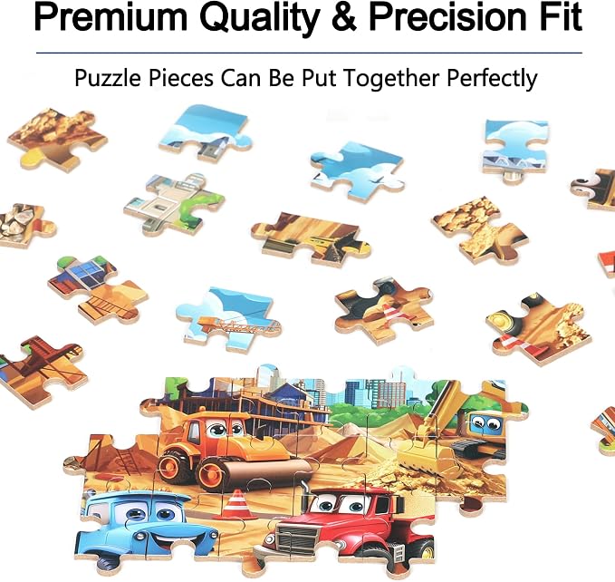 MZZOTOY Construction Vehicles Puzzles for Kids Ages 4-8, 60 Pieces Jigsaw Puzzles for Kids Ages 3-5 Puzzle for Girls and Boys Learning Educational Puzzles Toys in a Metal Box