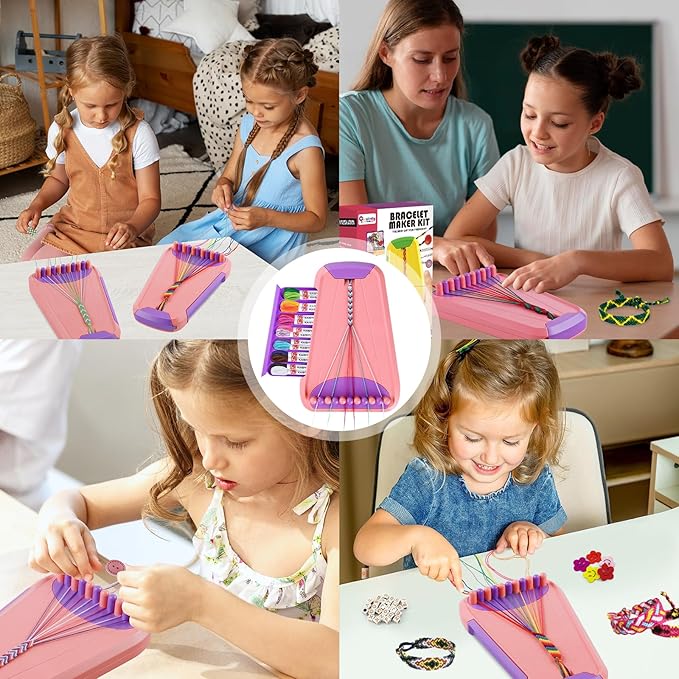Rdfmy Friendship Bracelet Making Kit for Girls — DIY String Bracelet Maker with Letter Beads, Arts and Crafts Jewelry Kit for Kids Ages 6-12, Birthday Summer Camp Gifts for Teens Pink with Purple