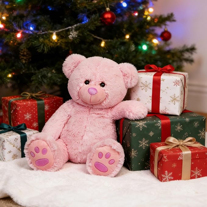 LotFancy Teddy Bear Stuffed Animals, 20 inch Soft Cuddly Cute Plushies, Plush Toys with Footprint Design, Stuffed Animals for Girls Kids Baby Toddlers, Baby Shower Easter Birthday Gift Decor, Pink