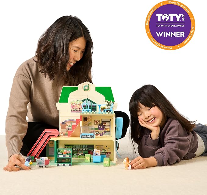 Bluey and Bingo Supermarket Playset with Escalator, Pretend Play Toys for Toddlers, Sounds and 15 Pieces, Bluey Grocery Store Playset
