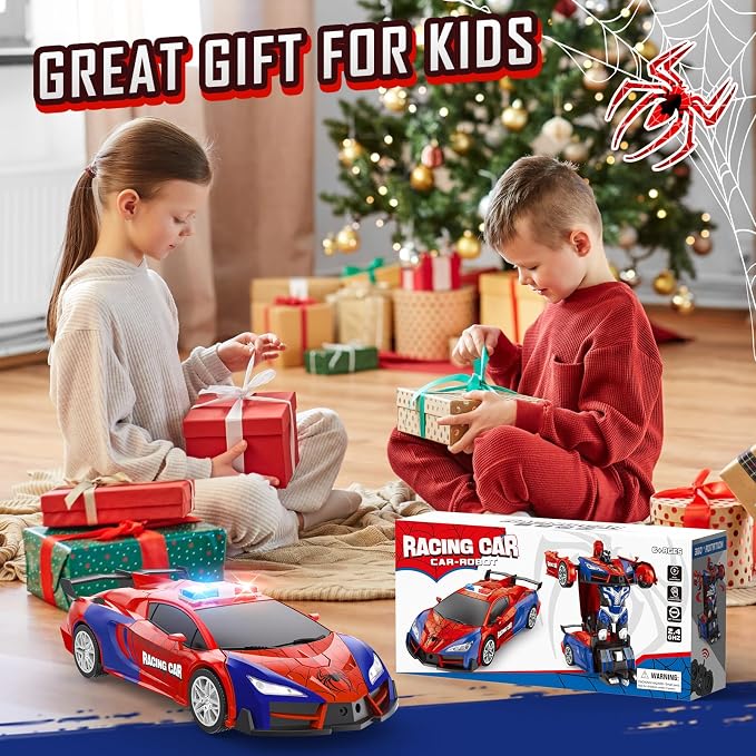 Remote Control Car, One-Button Transform Toys Car, 2.4GHz RC Cars 1:18 Scale, 360 Degree Rotation Police Car Toy Transforming into Robot Toy for Boys Girl Kids 4-7 8-12 6-8, Birthday