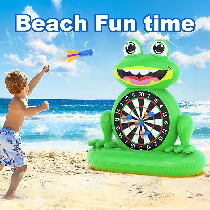 MOONTOY Pool Toys for Kids, Inflatable Frog Dart Board Game, Pool Games for Beach & Backyard, Summer Water Toys for Boys Girls Ages 6-12, Teens & Adults (Pump Included)