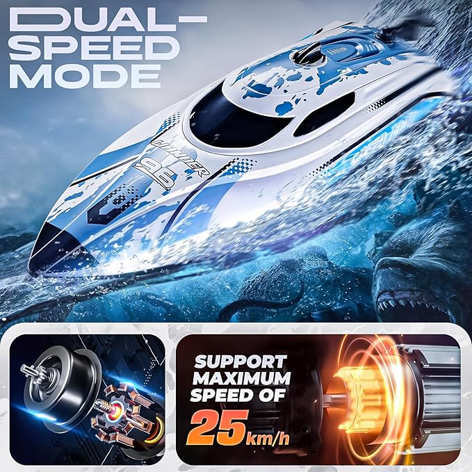 BEZGAR RC Boat, 12 inch Remote Control Boat for Kids and Adults, 25 KPH Fast RC Speed Boats with 700mAh Battery, Ideal Waterproof Toy Boats for Lakes & Pools - TX126 White