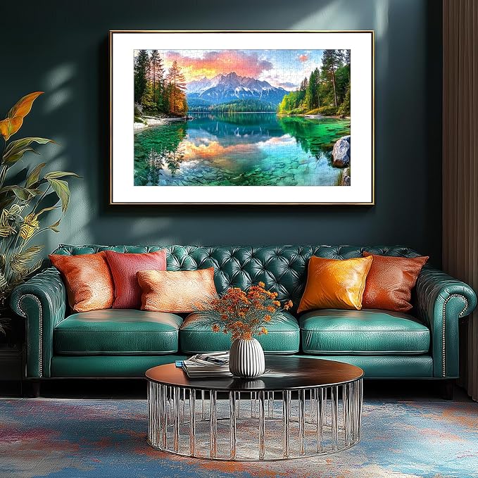 Mountain Lake Landscape 300 Piece Puzzle for Adults Beautiful Sunset Nature Scenery Jigsaw Puzzle with Letters on Back Perfect Family Seniors Game Night Gift