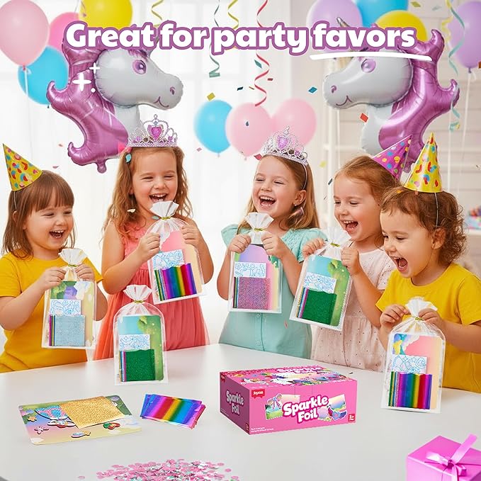 JoyCat 24 Pack Foil Art Craft Party Favors,No Mess Arts and Crafts for Kids,Goodie Bag Stuffers,DIY Creative Activity, Birthday Present for Girls Boys 4 5 6 7 8 9 Years Old(Unicorn)