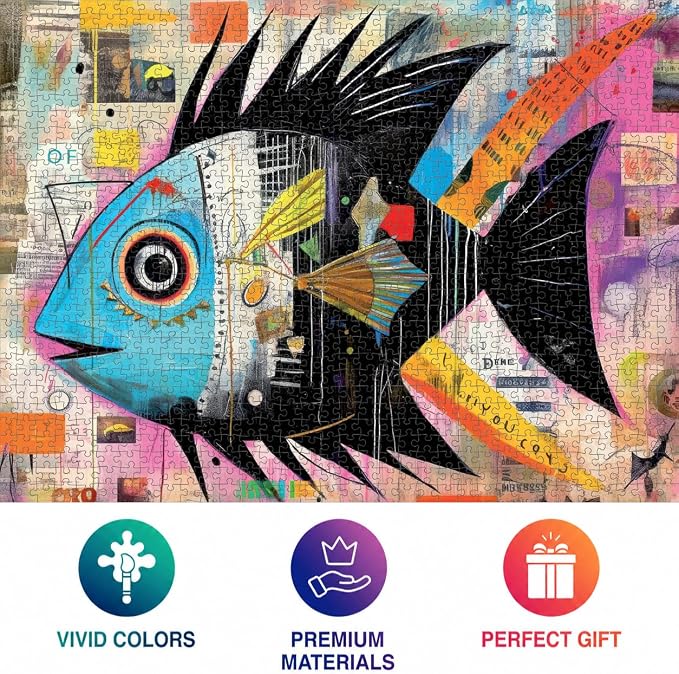 Cross & Glory - Angelfish Abstract - 1000 Piece Jigsaw Puzzle for Adults | Vibrant Artistic Marine Design | Unique Gift | Challenging Brain Teaser