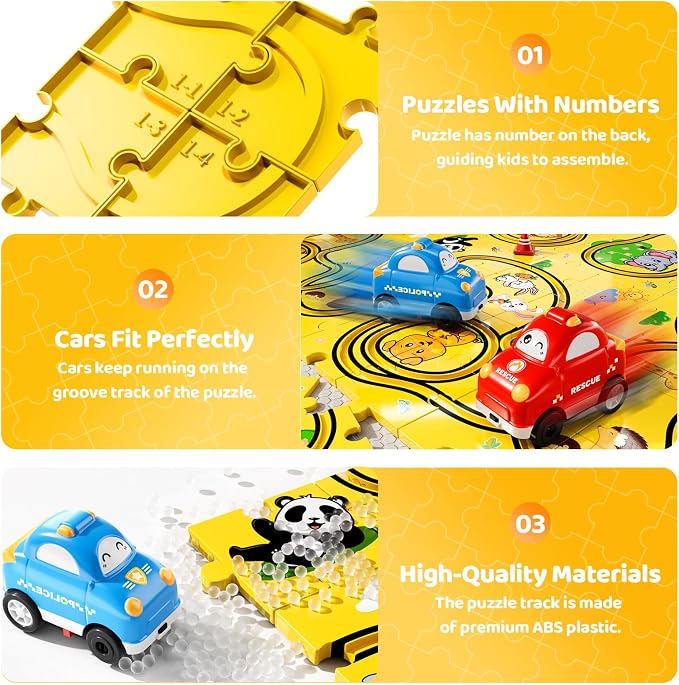 Bennol Puzzle Tracks Car Toys Gifts for 3 4 5 Year Old Boys 48PCS Puzzle Racer Cars Play Set for Kids Ages 3-5 4-6 Toys Gifts for 3 4 5 Year Old Boys Puzzle Racer Kids Car Track Set