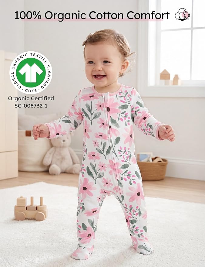 Yoofoss Baby Pajamas 100% Organic Cotton Baby Sleepers for Newborn 0-3 3-6 6-9 Months Boys Girl Clothes 3pcs Footed PJs