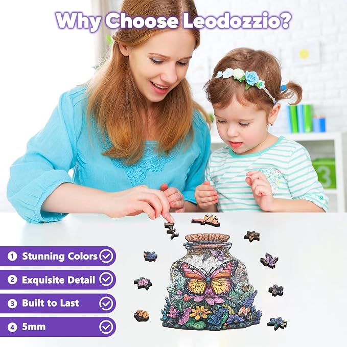 Leodozzio 500 Pieces Jigsaw Puzzle, Butterfly & Flower Wooden Puzzles, Colorful Garden Nature Design, Relaxing Brain Teaser – Unique Gift for Adults, Home Decor, 13.3x18.5 Inch