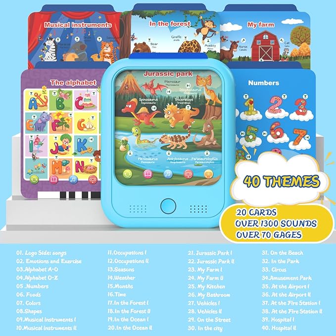 Qiaojoy Kids Learning Tablet -Educational Tablet Toy to Interactive LearnColors, Alphabets,Number,Foods,Animals,Weather,Screen-Free Learning Toys for Toddlers 2-6 Years Old,Gifts for Boys Girl