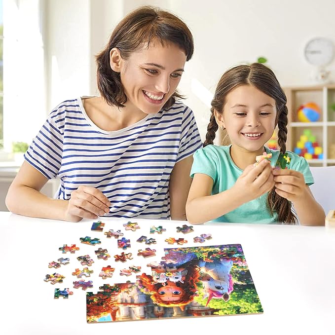 LELEMON Princess Puzzles for Kids Ages 4-8,100 Pieces Unicorn Rabbits Jigsaw Puzzles in a Metal Box,Cute Princess Learning Educational Puzzles for Boys Girls