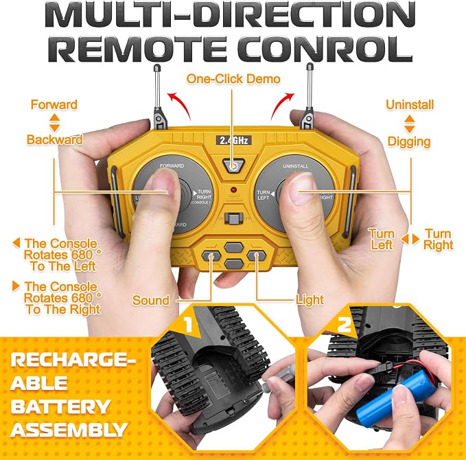 Samtop Remote Control Excavator Toys, 11 Channel 1:20 RC Construction Vehicles, 680° Rotation Car Toys for 6 7 8 9 10 Year Old Boys Kids, RC Truck Digger Toys Christmas 3 4 5 Birthday Gifts