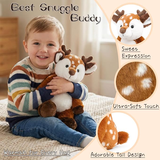 Stuffed Animal Plush Toy Soft Plushie Cuddly Deer Cute Plush Toy for Kids Toddlers Boys Girls Birthday Christmas Nursery Decor Party Favors