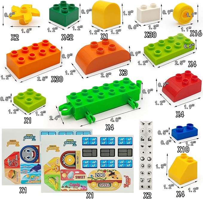 ZHX 155 PCS Classic Creative Building Blocks for Toddlers 3-5, Large Bricks with Train and Stickers, STEM Educational Preschool Toys Compatible with Major Brands with Gift Box