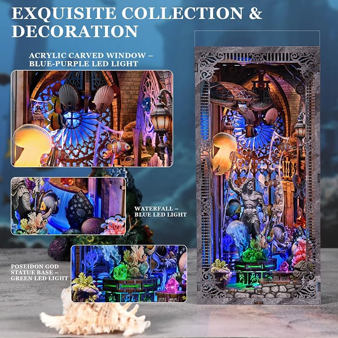 fifijoy Book Nook Kit - DIY Miniature House Dollhouse Kit for Adults and Teens, Booknook Tiny House Atlantis Bookshelf Decor 3D Wooden Puzzle with LED Light, Gifts for Family and Friends (Atlantis)