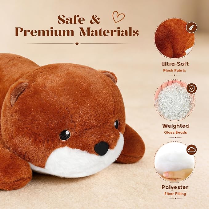 Wepop Weighted Otter Stuffed Animals, 5lbs Weighted Plush Toy Animal Huggable Pillow Plushie for Kids, Soft Otters Heavy Plushies Gifts for Adults