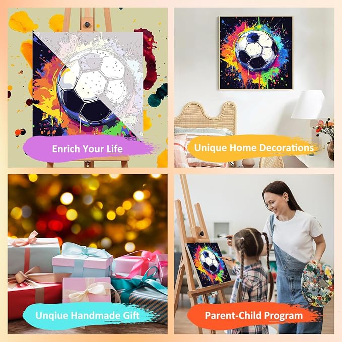 Paint by Numbers Kit for Kids with Frame, Soccer Paint by Numbers Ages 4-8-12, Craft Kts for Kids for Wall Art Decor Gifts 7.8x7.8 inch (with Frame Easel)
