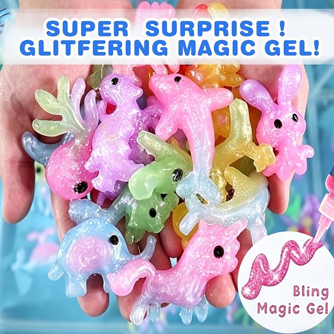 Glittering Magic Water Elf Toy Kits, Water Gel for Kids, 24 Gels 20 Molds, Squishies Squishy Toy Maker, Arts Crafts Magic Gel Water Pets Set for ages 3+ Girls Boys Toys Birthday Christmas Easter Gifts